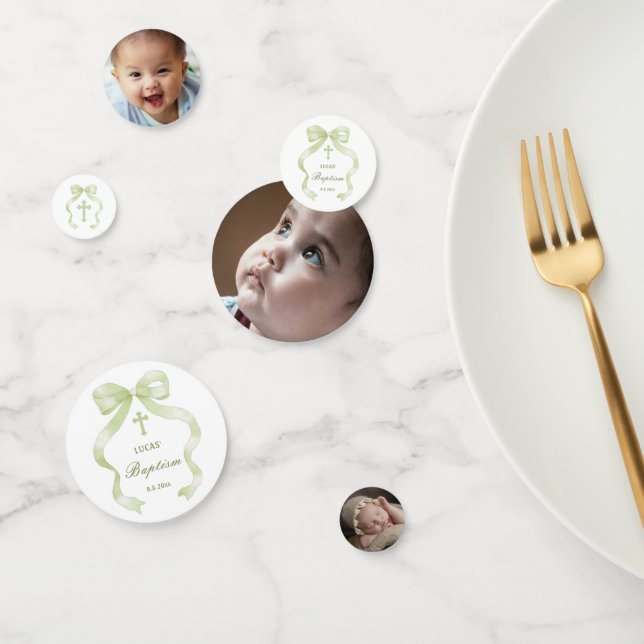 Elegant Green Bow Baptism Table Confetti (Group)