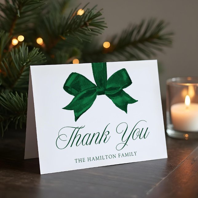 Elegant Green Bow Christmas Baby Shower Thank You Card (Creator Uploaded)