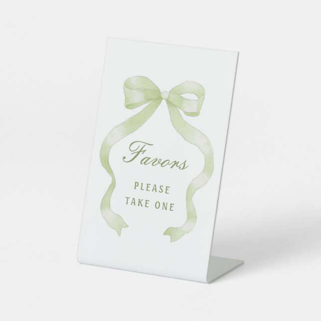 Elegant Green Bow Favours Pedestal Sign (Front)