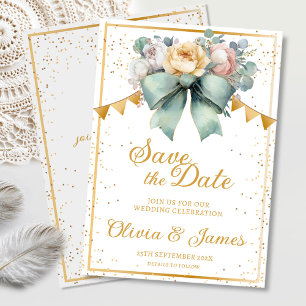Elegant Green Bow Floral Save the Date Wedding Invitation