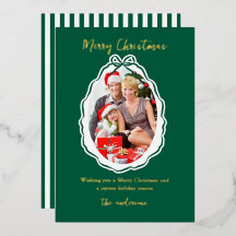 Elegant Green Bow Frame Photo Merry Christmas