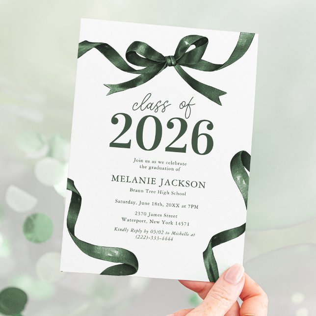 Elegant Green Bow Graduation Party Invitation (Creator Uploaded)