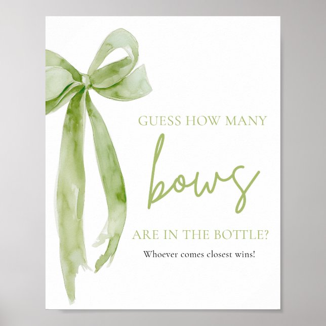 Elegant Green Bow Guess How Many Bows Game Poster (Front)
