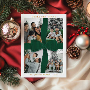 Elegant Green Bow Photo Merry Christmas Card