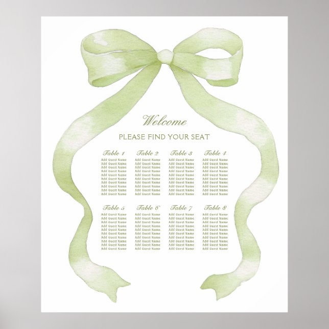 Elegant Green Bow Seating Chart (Front)