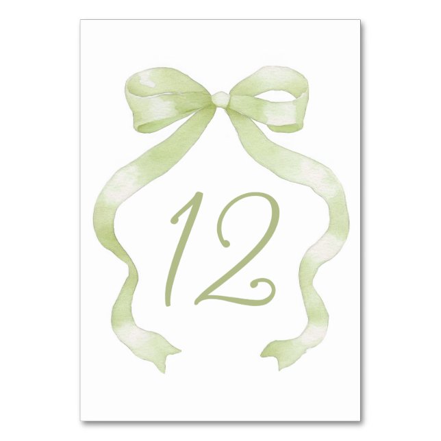 Elegant Green Bow Table Number (Front)