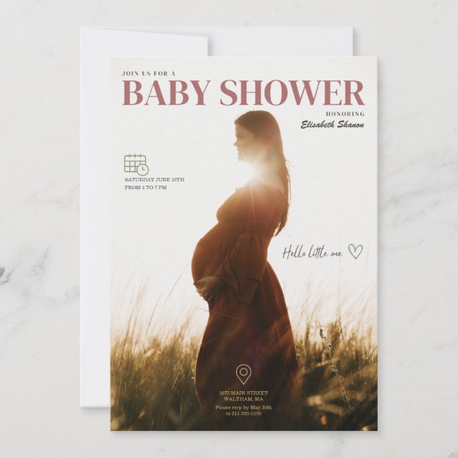 Elegant Green & Brown Minimalist, With Photo   Invitation (Front)