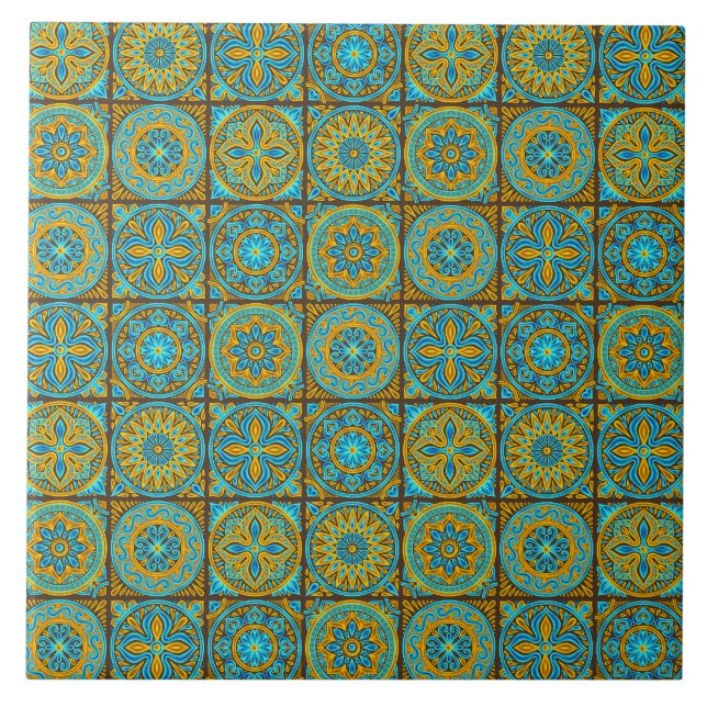 Elegant green& brown Moroccan  pattern  Ceramic Tile (Front)
