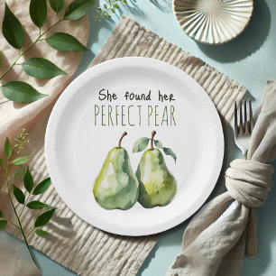 Elegant Green Brunch Perfect Pear Bridal Shower Paper Plate
