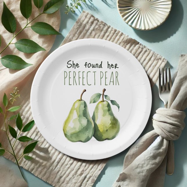 Elegant Green Brunch Perfect Pear Bridal Shower Paper Plate (Creator Uploaded)