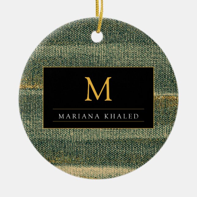 Elegant Green Brush with gold and black  Ceramic Ornament (Front)