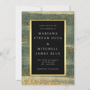 Elegant Green Brush with gold and black Invitation