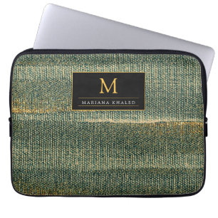 Elegant Green Brush with gold and black  Laptop Sleeve