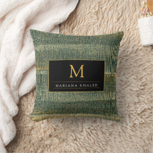 Elegant Green Brush with gold and black Monogram Cushion