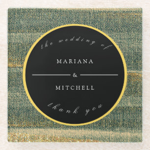Elegant Green Brush with gold and black Round Glass Coaster