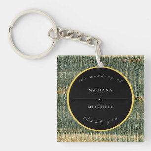 Elegant Green Brush with gold and black Round Key Ring