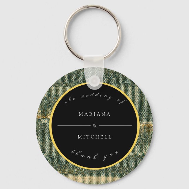Elegant Green Brush with gold and black  Round  Key Ring (Front)