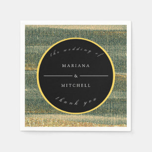 Elegant Green Brush with gold and black Round Napkin
