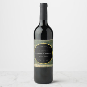 Elegant Green Brush with gold and black Wine Label