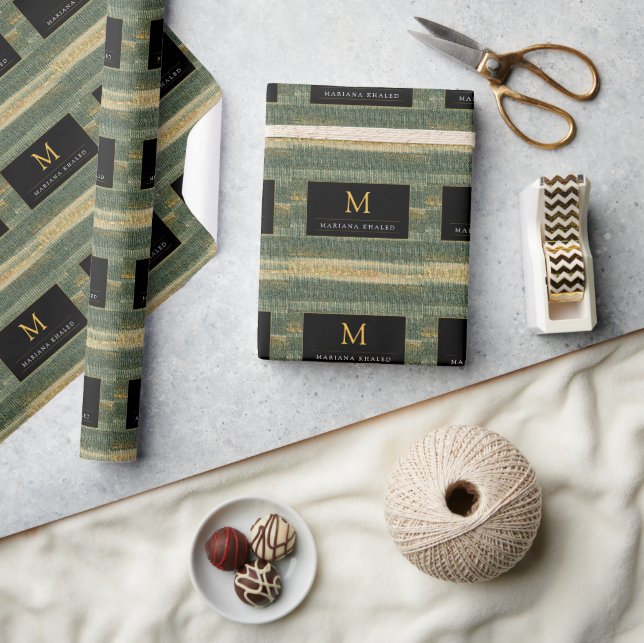 Elegant Green Brush with gold and black  Wrapping Paper (Crafts)