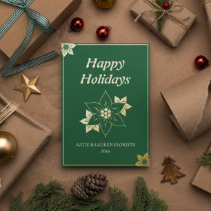 Elegant Green Business Logo Christmas Foil Holiday Card