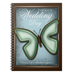 Elegant Green Butterfly Wedding Planning Diary Notebook