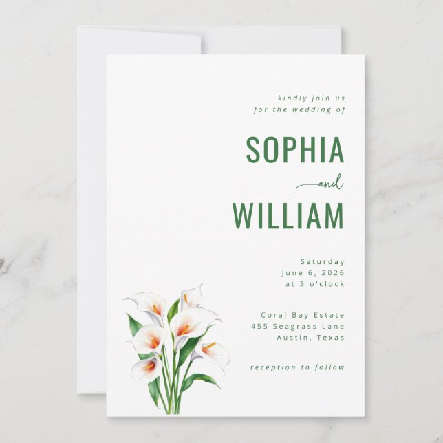 Elegant Green Calla Lilies Invitation (Front)