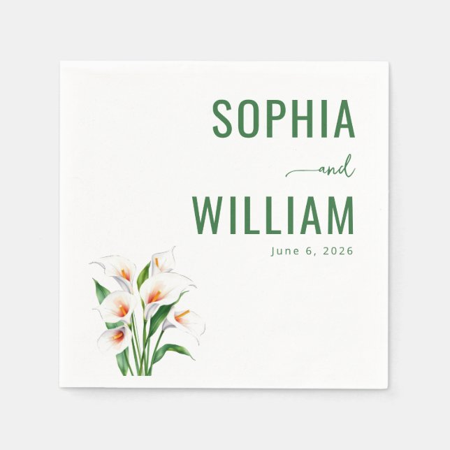 Elegant Green Calla Lilies Napkin (Front)