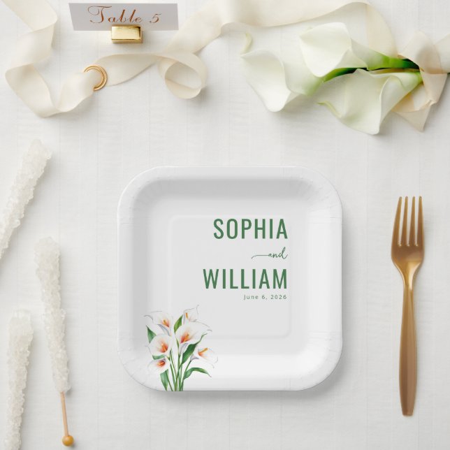 Elegant Green Calla Lilies Paper Plate (Wedding)