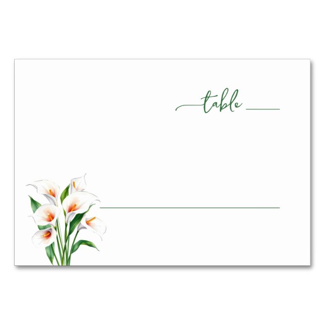 Elegant Green Calla Lilies Table Number (Front)