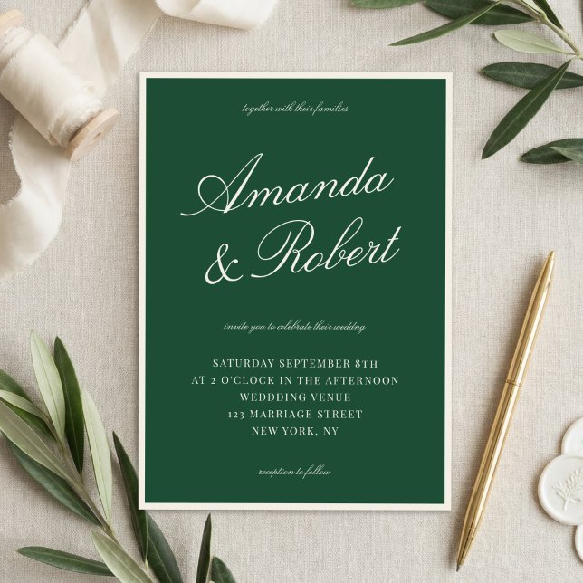 Elegant Green Calligraphy Old Money Wedding Invitation (Creator Uploaded)