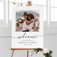 Elegant Green Calligraphy Photo Wedding Welcome
