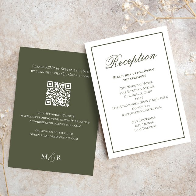 Elegant Green Calligraphy Reception RSVP Enclosure Card (Elegant  Green Olive themed wedding reception card. )