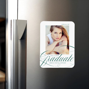 Elegant Green Calligraphy Script Photo Graduation Magnet
