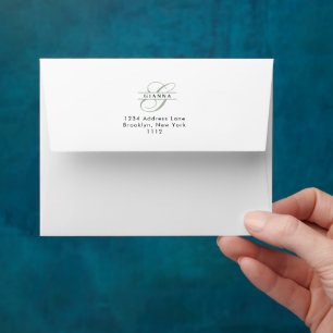 Elegant Green Calligraphy Split Monogram Address Envelope