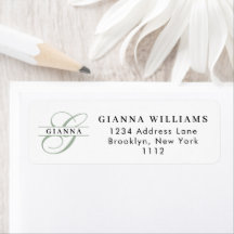 Elegant Green Calligraphy Split Monogram Address