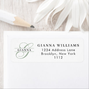 Elegant Green Calligraphy Split Monogram Address Return Address Label