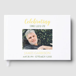 Elegant Green Celebration of Life Photo Memorial Guest Book