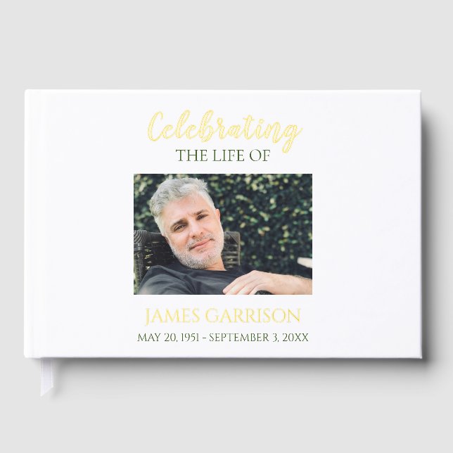 Elegant Green Celebration of Life Photo Memorial Guest Book (Front)