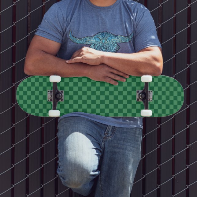 Elegant Green Checkerboard Design Skateboard (Outdoor 3)