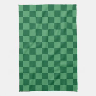 Elegant Green Chequerboard Design Tea Towel