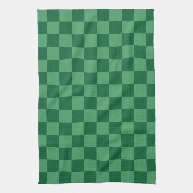 Elegant Green Chequerboard Design Tea Towel (Vertical)