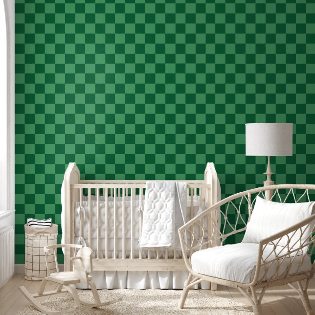 Elegant Green Chequerboard Design Wallpaper (Kids)