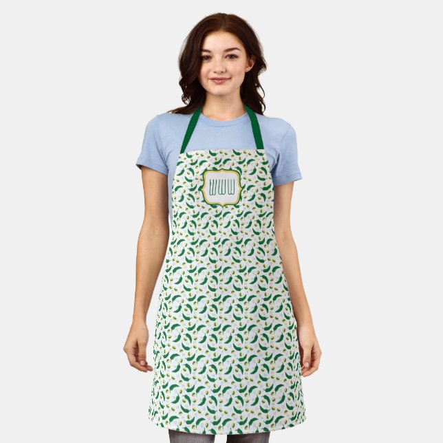 Elegant Green Chile Pattern Apron (Worn)