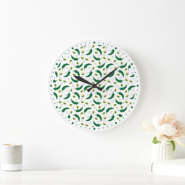 Elegant Green Chile Pattern Large Clock (Home)