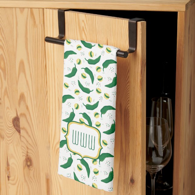 Elegant Green Chile Pattern Tea Towel (Thirds Fold)
