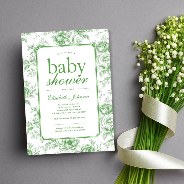 Elegant Green Chinoiserie Baby Shower Invita Invitation (Creator Uploaded)