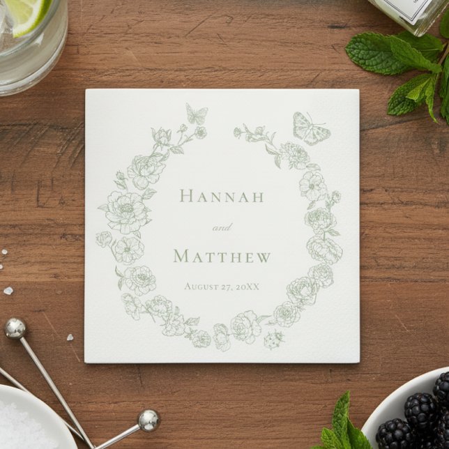 Elegant Green Chinoiserie Bird Crest Wedding Napkin (Creator Uploaded)