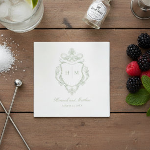 Elegant Green Chinoiserie Bird Crest Wedding Napkin