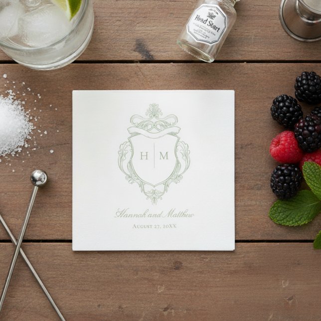 Elegant Green Chinoiserie Bird Crest Wedding Napkin (Creator Uploaded)